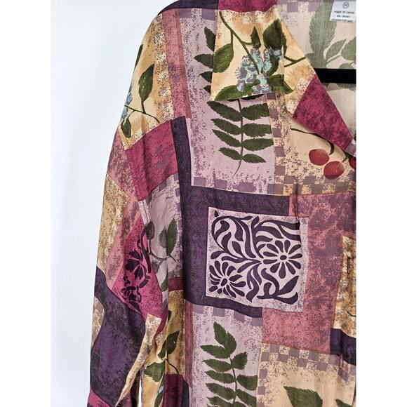 Silk Xposure Womens Sz M 100% Silk Long Sleeve Button Up Blouse Floral - Picture 2 of 4